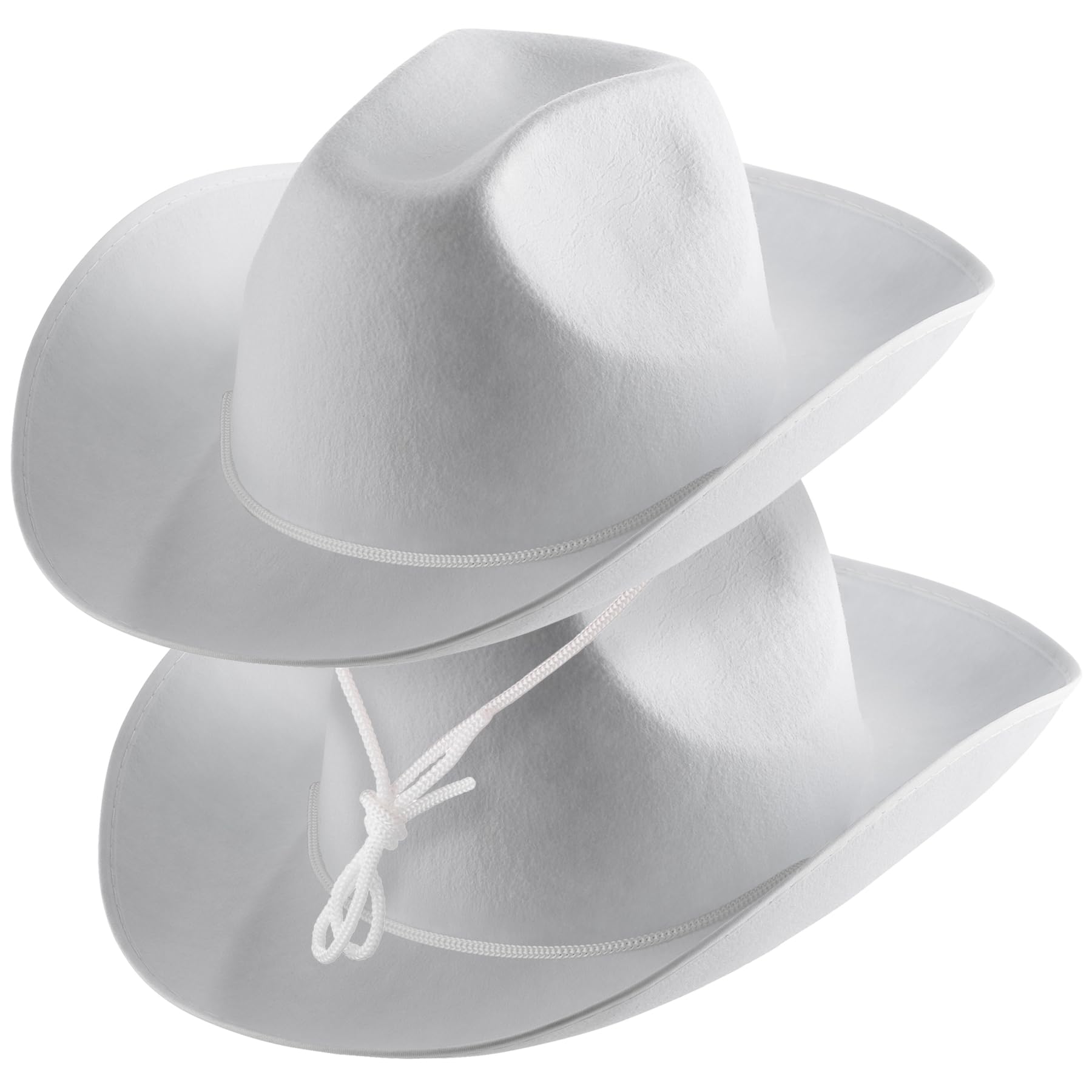 White Felt Cowboy Hats (2-Pack) with Neck Drawstring for Kids' Dress-Up, Costumes, Crafts, and Parties
